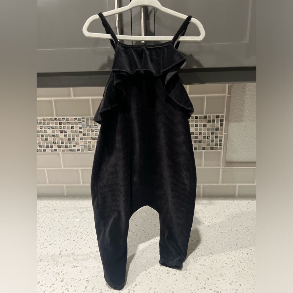 Little Mass Black Velour Jumpsuit